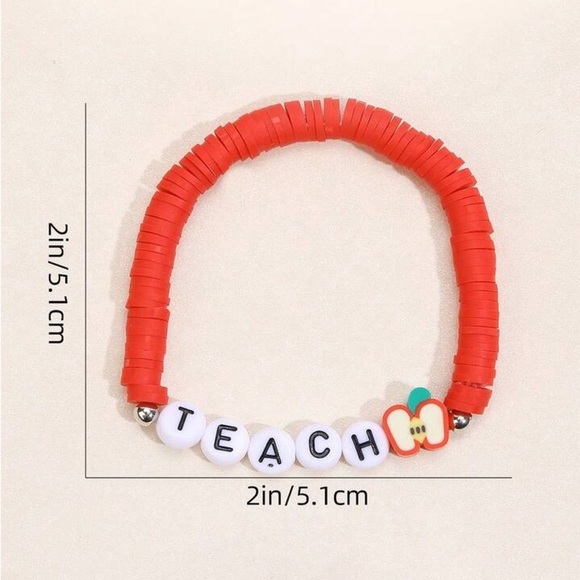Teach Red Beaded Bracelet with Apple Charm - Picture 2 of 2